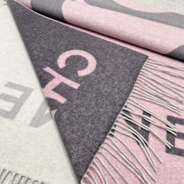 Chanel Stitched Large Logo Shawl Pink Grey