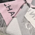 Chanel Stitched Large Logo Shawl Pink Grey