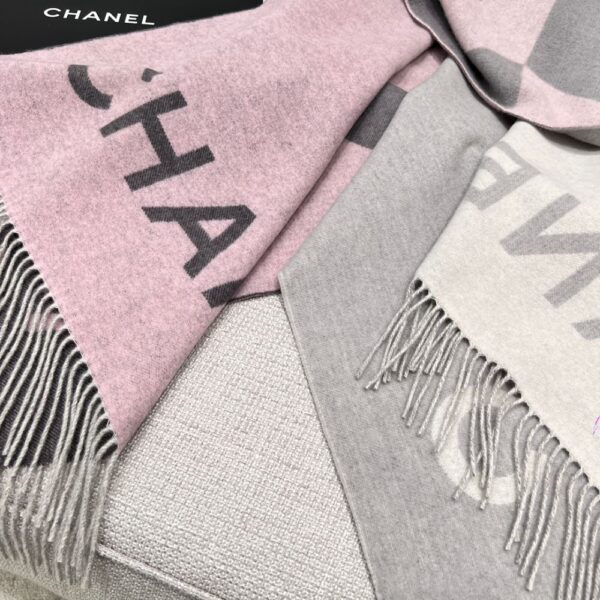 Chanel Stitched Large Logo Shawl Pink Grey