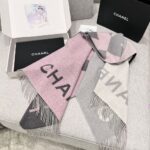 Chanel Stitched Large Logo Shawl Pink Grey