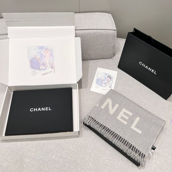 Chanel Stitched Large Logo Shawl Pink Grey