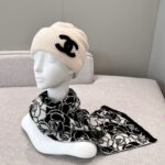 Chanel Camellia Scarf Black White