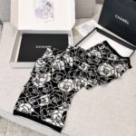 Chanel Camellia Scarf Black White