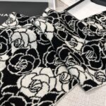 Chanel Camellia Scarf Black White