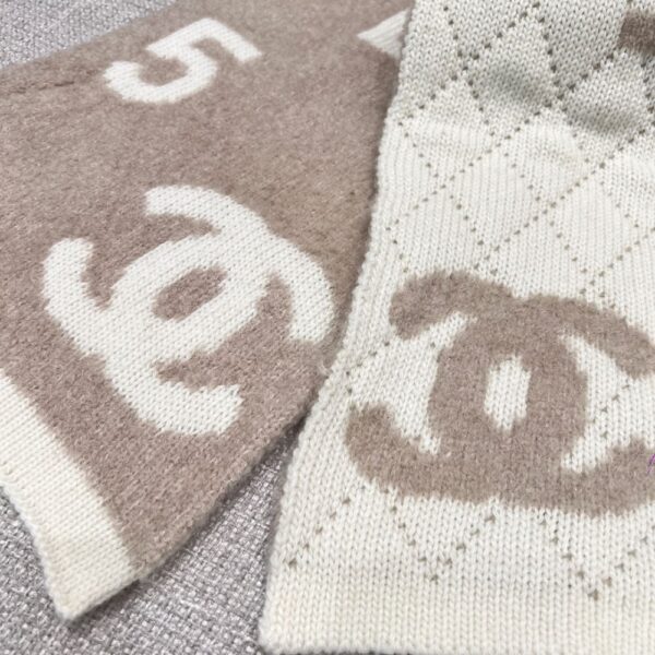 Chanel No. 5 Cashmere Scarf Khaki White