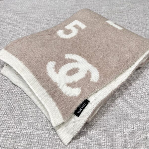 Chanel No. 5 Cashmere Scarf Khaki White