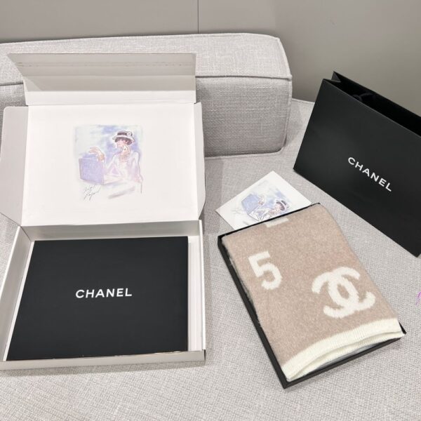 Chanel No. 5 Cashmere Scarf Khaki White