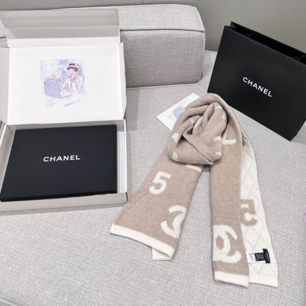 Chanel No. 5 Cashmere Scarf Khaki White