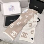 Chanel No. 5 Cashmere Scarf Khaki White