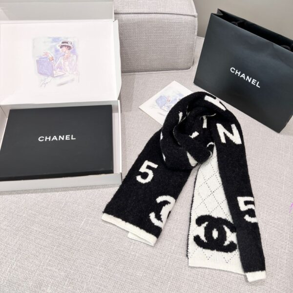 Chanel No. 5 Cashmere Scarf Black White