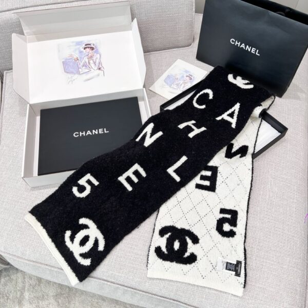 Chanel No. 5 Cashmere Scarf Black White