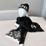 Chanel Letter Overlap Scarf Hat Black White