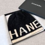 Chanel Letter Overlap Scarf Hat Black White