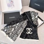 Chanel Letter Overlap Scarf Hat Black White