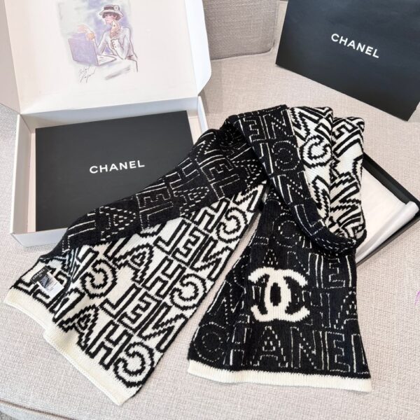 Chanel Letter Overlap Scarf Hat Black White