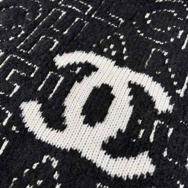 Chanel Letter Overlap Scarf Hat Black White