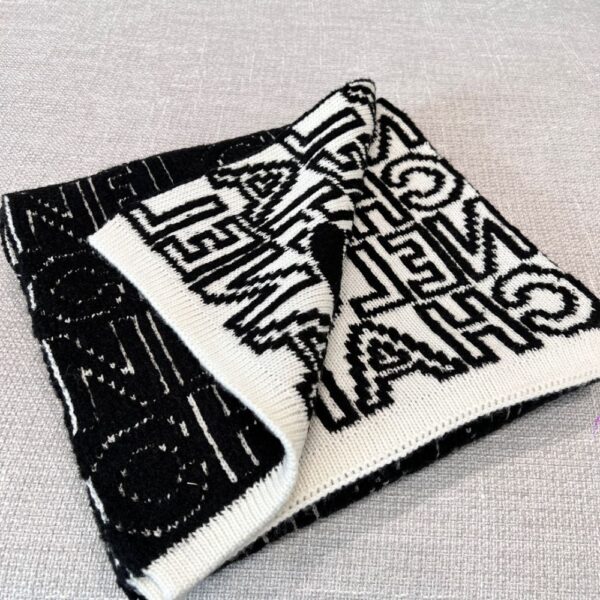 Chanel Letter Overlap Scarf Hat Black White