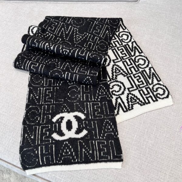 Chanel Letter Overlap Scarf Hat Black White