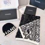 Chanel Letter Overlap Scarf Hat Black White
