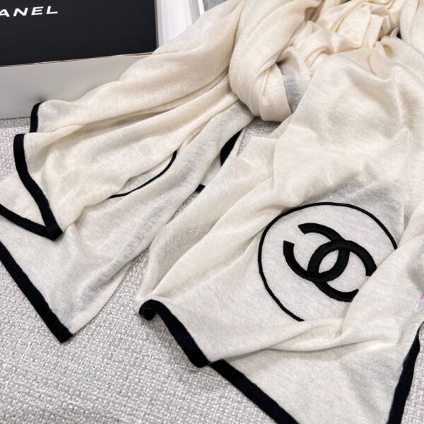 Chanel Scarf Silk Cashmere Shawl White
