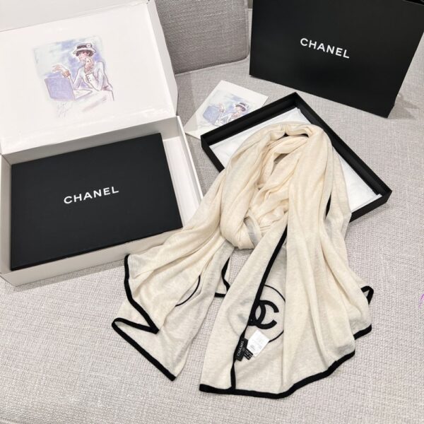 Chanel Scarf Silk Cashmere Shawl White