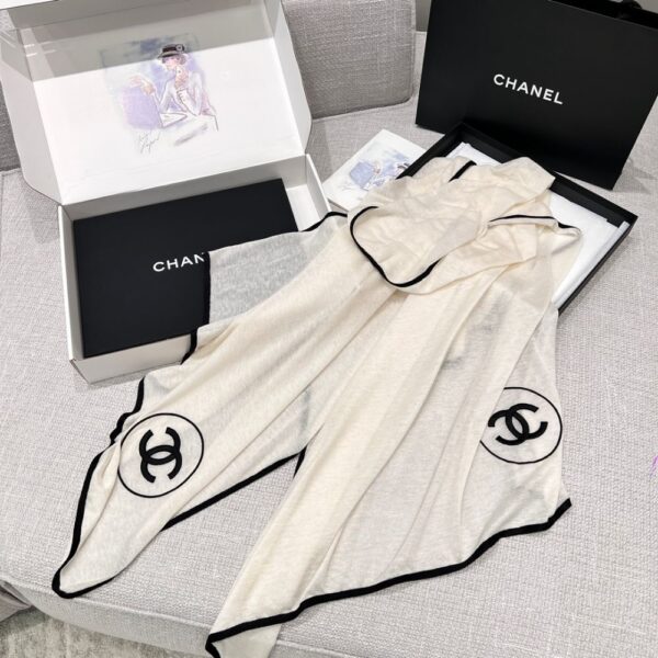 Chanel Scarf Silk Cashmere Shawl White