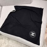 Chanel Scarf Silk Cashmere Shawl Black