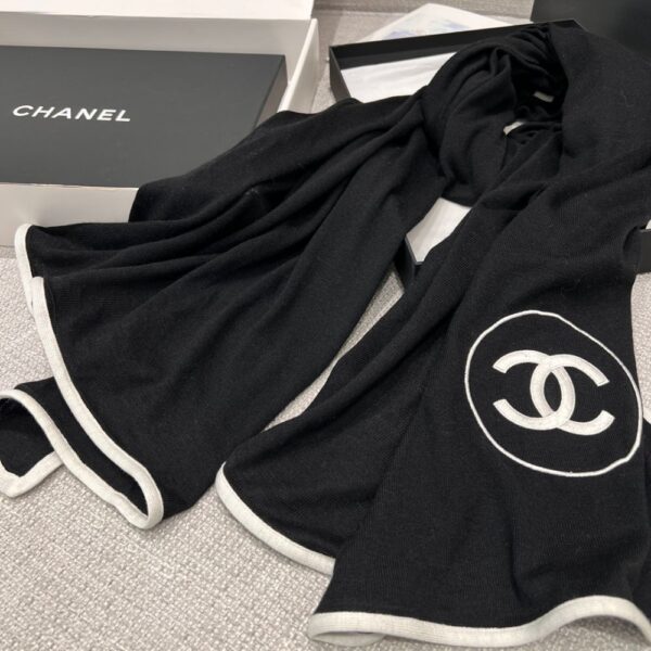 Chanel Scarf Silk Cashmere Shawl Black