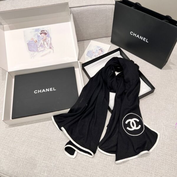 Chanel Scarf Silk Cashmere Shawl Black