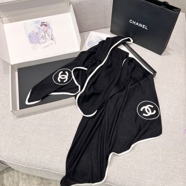 Chanel Scarf Silk Cashmere Shawl Black