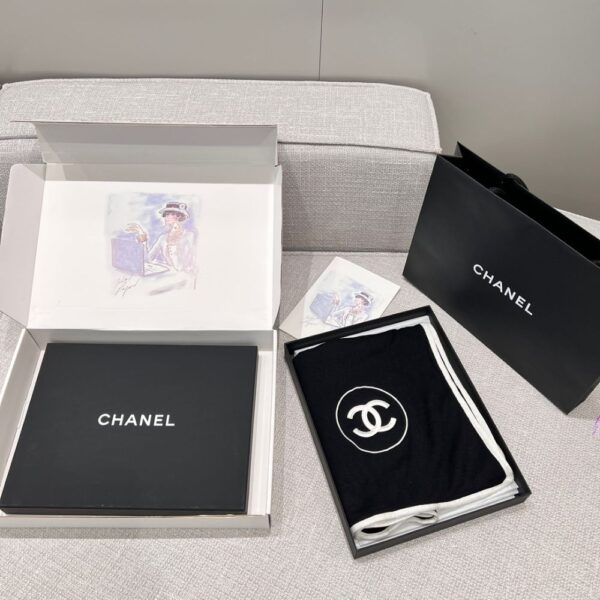 Chanel Scarf Silk Cashmere Shawl Black