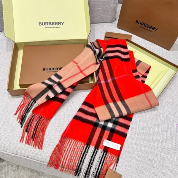 Burberry Colorblock Check Scarf Camel Orange